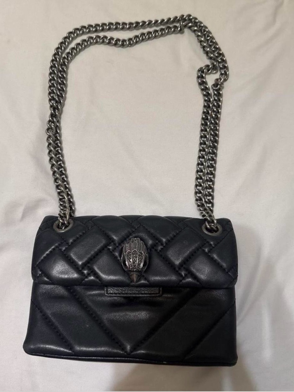 Kurt Geiger Black Quilted Shoulder Bag with Silver Chain